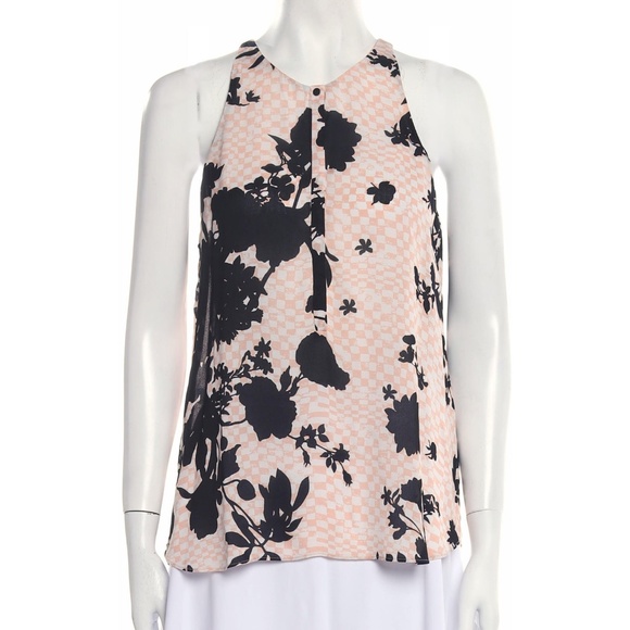 A.L.C. silk pink & black floral sleeveless blouse top size small pre-owned - Picture 1 of 8
